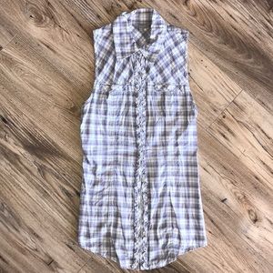 Rubbish plaid button-down tank with knit back